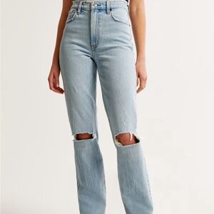 LIGHT DOUBLE KNEE DESTROY 90s ultra high rise straight jeans